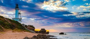 Sunrise view of lighthouse at Point Lonsdale Australia